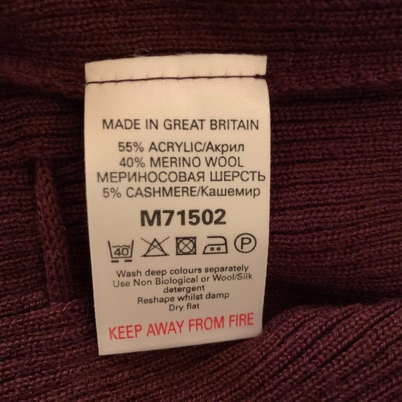 NEXT UK V-Neck Ribbed Merino Wool Blend 3/4 Sleeve Plum Top Size Small - Picture 14 of 14